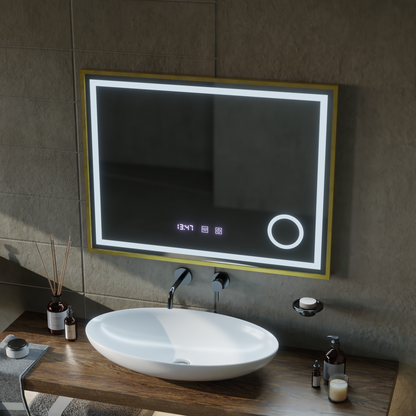 Mirror LED Touch Rolf Rolf Systems, ρολόι και θερμοκρασία 80x60 cm Χρυσή Ramahed Cosmetics LUP