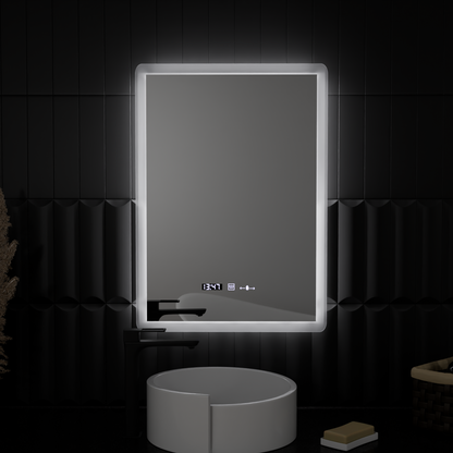 Ορθογώνιος καθρέφτης LED, 50x70 cm, αισθητήρας Zampa MotionGlow Marcello, Σύστημα αποθολώματος, Ρολόι & Θερμόμετρο, Ρυθμιζόμενο