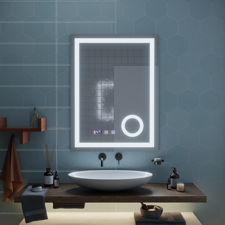 Mirror LED Touch Manfred Σύστημα πρόβλεψης, ρολόι και θερμοκρασία 60x80 cm καλλυντική μεγέθυνση