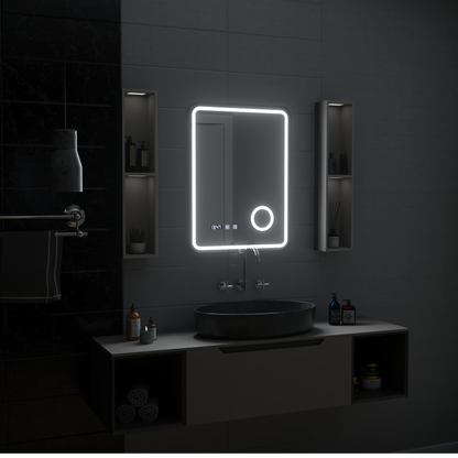 Mirror LED Touch Ulrich ΣΥΣΤΗΜΑ ΔΙΑΚΟΠΗΣ, Ρολόι και Θερμοκρασία 60x80 cm Μαύρο Ramahed Cosmetics LUP