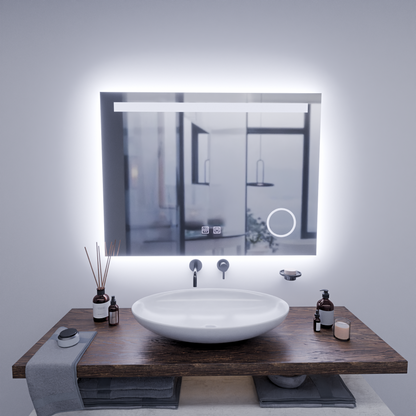 Ορθογώνιος καθρέφτης LED, 80x60cm, Piano Touch, Demist System, Dimmable, Cold Light 6000K