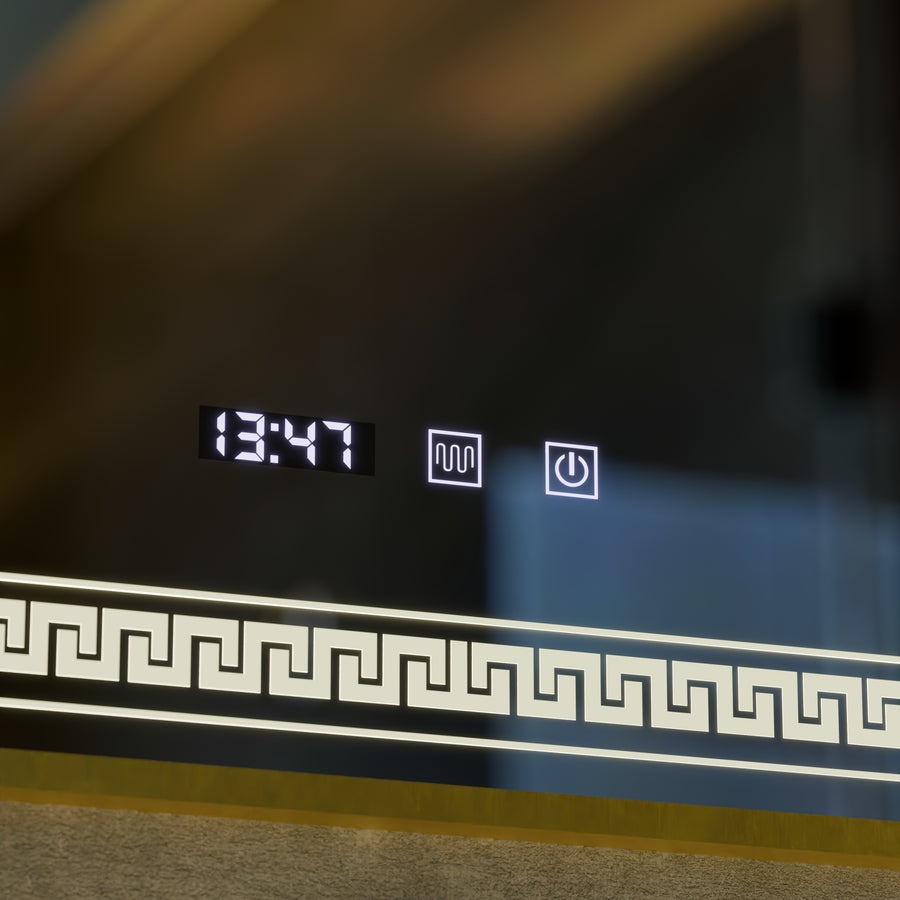 Mirror LED Touch Bruno Αναπληρωτής Τμήμα, Ρολόι και Θερμοκρασία 60x80 cm Ασημένιο Βουρτσισμένο πλαίσιο