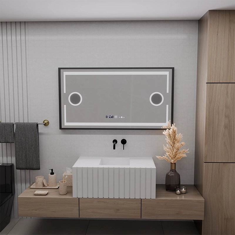 LED Mirror Motion Glow Sensor Domingo με συνάρτηση απόψυξης απόψυξης 120x65 cm κρύο/ζεστό/ζεστό φως, μαύρο βουρτσισμένο πλαίσιο, συλλογή Marcello Funghi