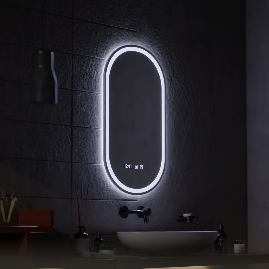 LED Touch Wilhelm Mirror System, ρολόι και θερμοκρασία 50x80 cm