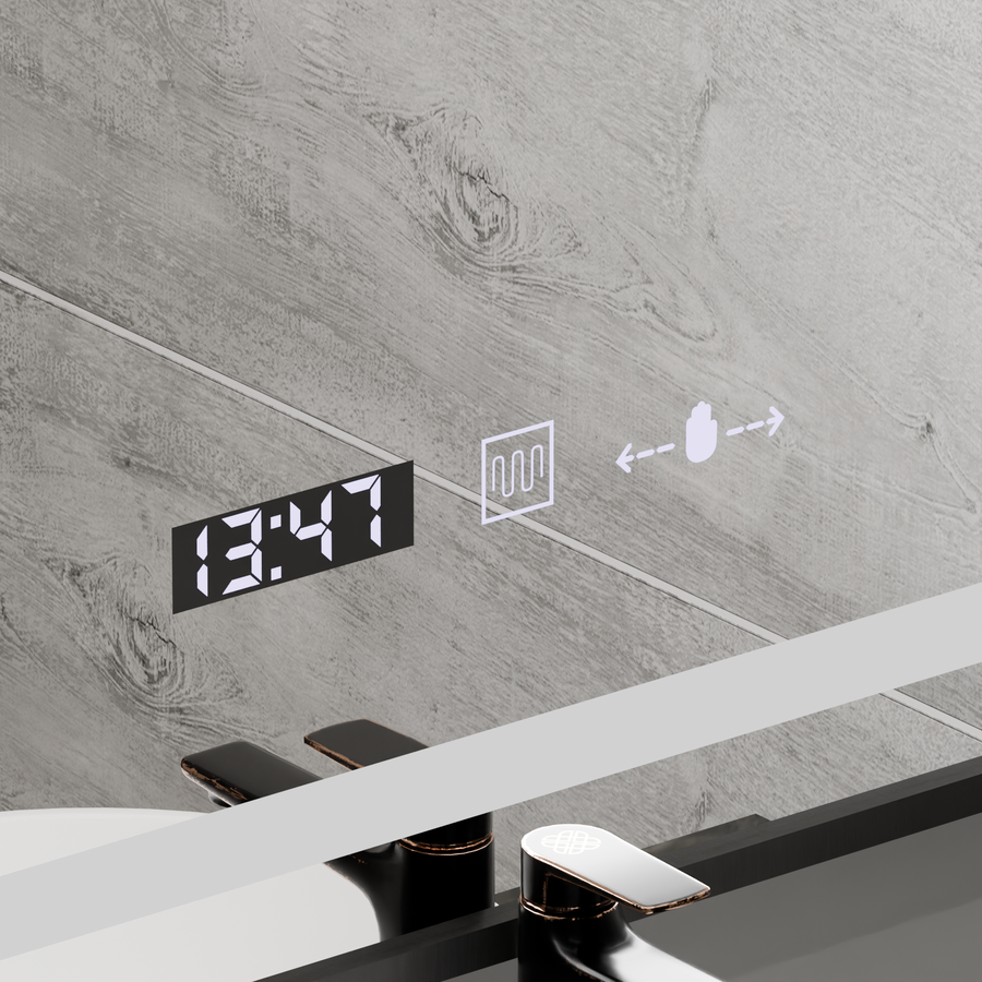Mirror LED ορθογώνιο 60x80cm Verite Majeste Noir Motion Glow Marcello Ρολόι και θερμόμετρο Dimable