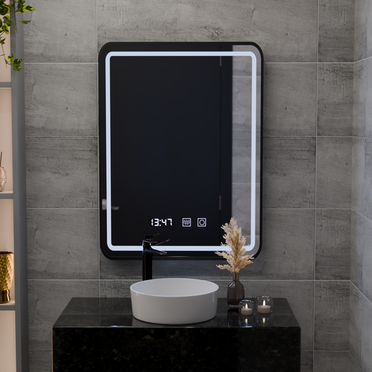 LED Touch Karl Mirror System, ρολόι και θερμοκρασία 50x70 cm Black BrushD πλαίσιο