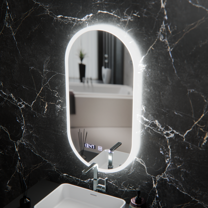 Οβάλ καθρέφτης LED, 50x100cm, Lucia Sensor Marcello, Σύστημα Demister, Ρολόι & Θερμόμετρο, Dimmable