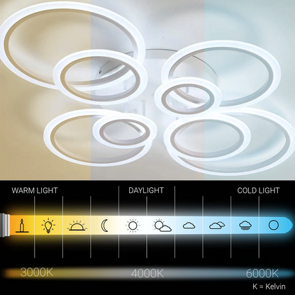 Πολυέλαιος LED με τηλεχειριστήριο BETTY 130W, 8 κύκλοι, Κρύο/Ζεστό/Ουδέτερο φως, Ρυθμιζόμενο, Λευκό