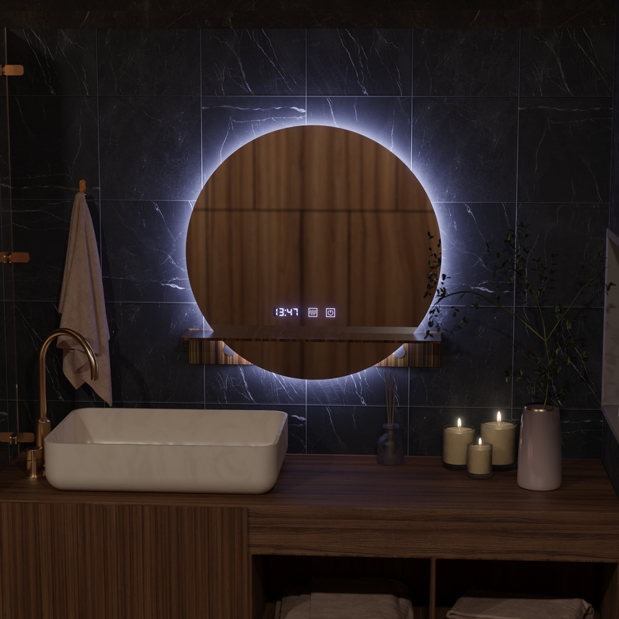 LED Touch Alfred Mirror System, ρολόι και θερμοκρασία 60x60 cm με ολοκληρωμένη υποστήριξη