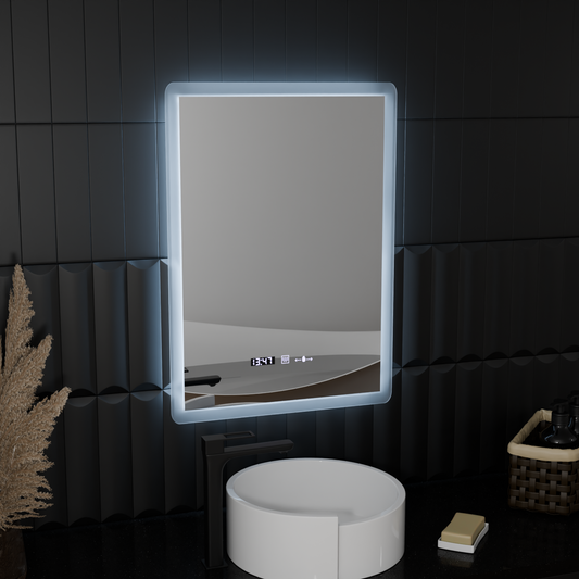 Ορθογώνιο καθρέφτη LED 50x70cm Zampa Sensor Motionglow Marcello Σύστημα πρόβλεψης ρολογιού και θερμόμετρο Dimable