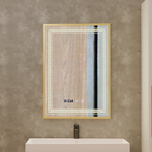 Mirror LED Touch Bruno Αναπληρωτής Τμήμα, Ρολόι και Θερμοκρασία 60x80 cm Ασημένιο Βουρτσισμένο πλαίσιο
