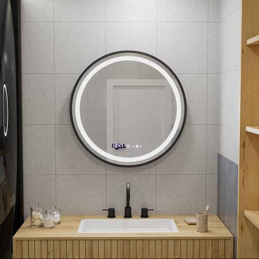 Mirror LED Γύρος 70cm Celesti Majesti Noir Motionglow Marcello Σύστημα Defrition Clock & Dimable Θερμόμετρο