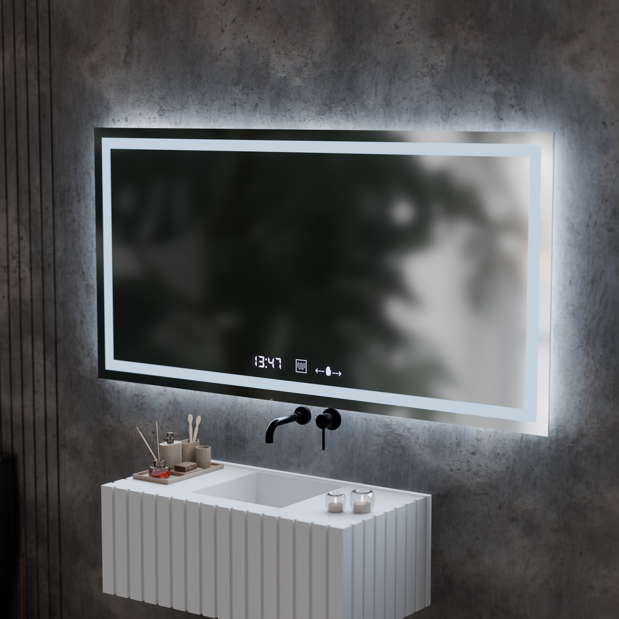 Ορθογώνιο LED Mirror 120x60cm Verite Motionglow Marcellow Dimable Clock Disrosting System