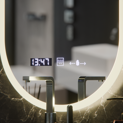 Οβάλ καθρέφτης LED, 50x80cm, Lucia Sensor Marcello, Σύστημα Demister, Ρολόι & Θερμόμετρο, Ρυθμιζόμενο