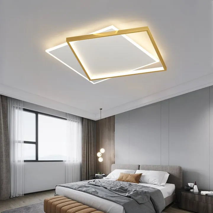 LED πολυέλαιος με ηλιακό τηλεχειριστήριο, 98W, 2 τετράγωνα, κρύο/ζεστό/ουδέτερο φως, ασταθές, χρυσό