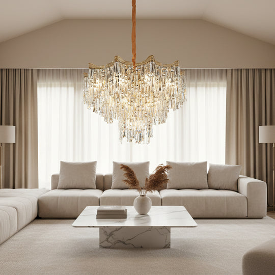 Crystal Chandelier VETRA Nobile 6xE14, D40 cm, Χρυσό, Ρυθμιζόμενο Ύψος, Μέταλλο και Κρύσταλλο