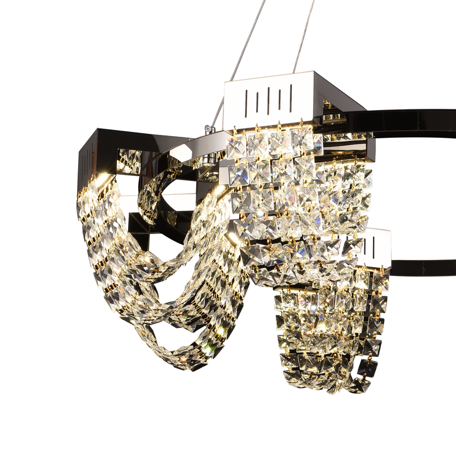 LED Crystal Chandelier 40W, CC370/800CH, Διάμετρος 80cm, Γυαλιστερό χρώμιο, Ρυθμιζόμενο ύψος, Θερμό Ουδέτερο Ψυχρό Φως 3000K/4000K/6000K, Μέταλλο και Κρύσταλλο