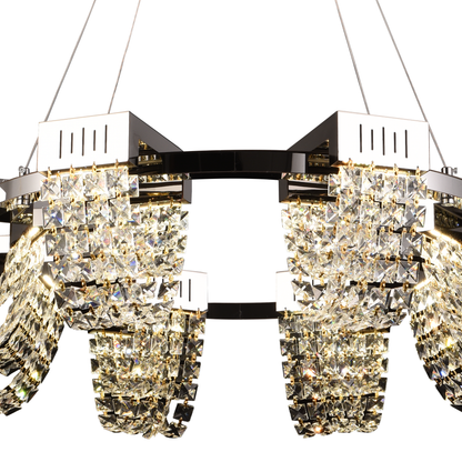 LED Crystal Chandelier 40W, CC370/800CH, Διάμετρος 80cm, Γυαλιστερό χρώμιο, Ρυθμιζόμενο ύψος, Θερμό Ουδέτερο Ψυχρό Φως 3000K/4000K/6000K, Μέταλλο και Κρύσταλλο