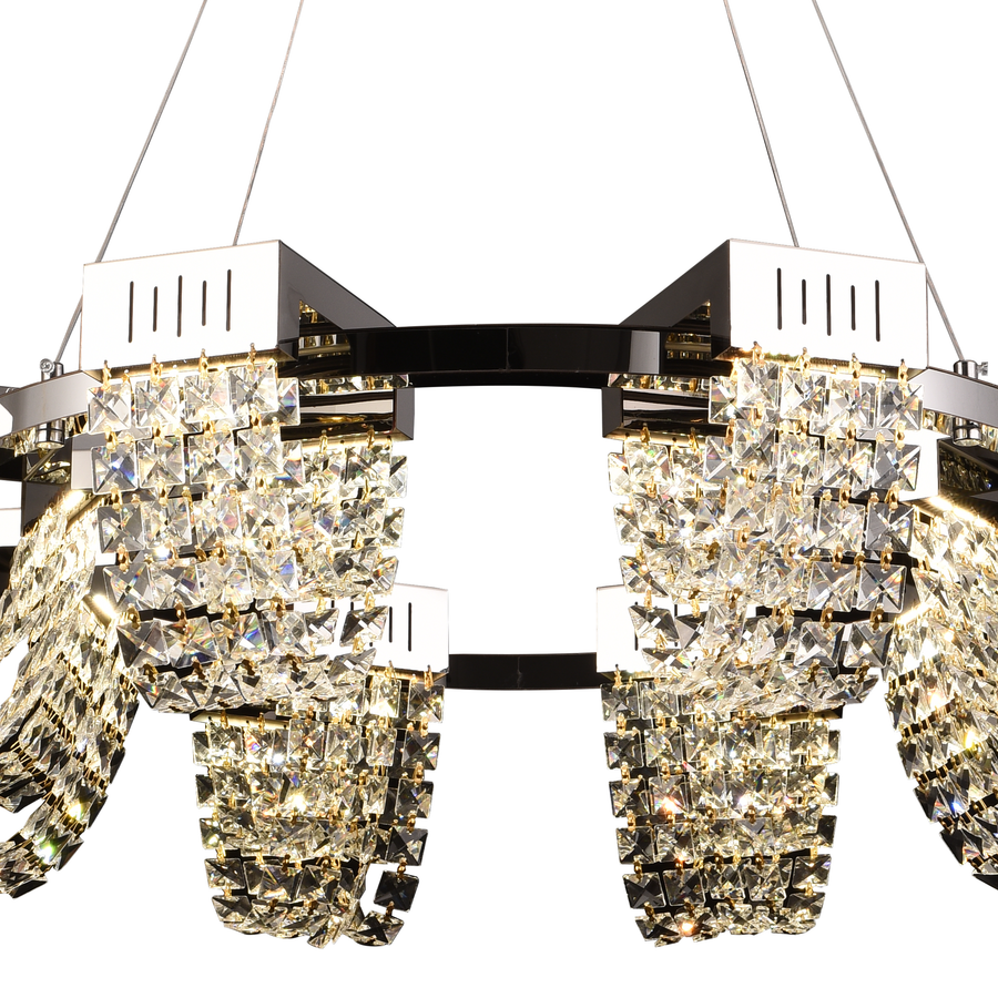 LED Crystal Chandelier 40W, CC370/800CH, Διάμετρος 80cm, Γυαλιστερό χρώμιο, Ρυθμιζόμενο ύψος, Θερμό Ουδέτερο Ψυχρό Φως 3000K/4000K/6000K, Μέταλλο και Κρύσταλλο