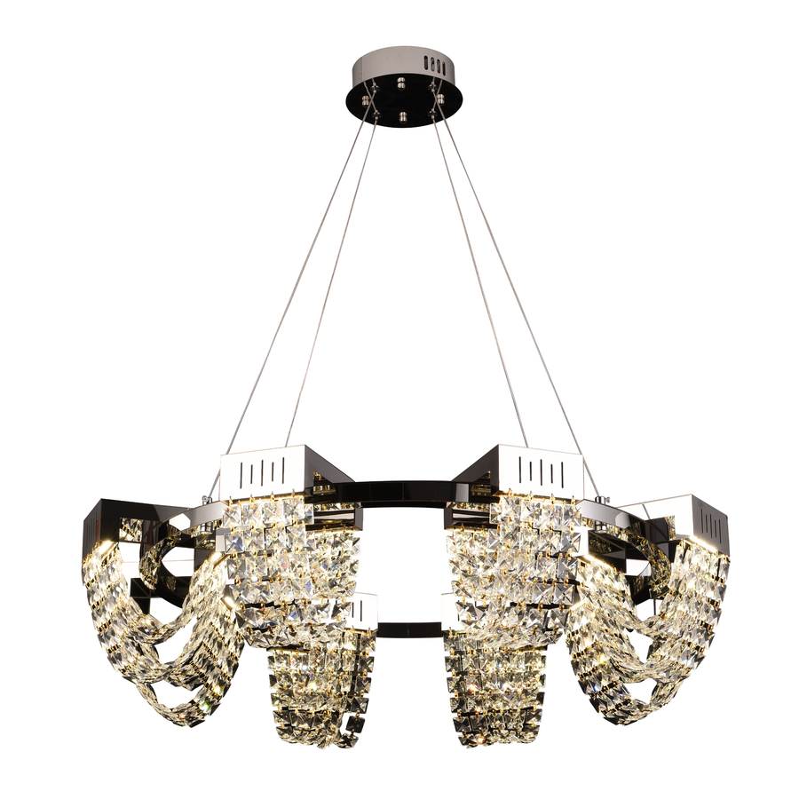 LED Crystal Chandelier 40W, CC370/800CH, Διάμετρος 80cm, Γυαλιστερό χρώμιο, Ρυθμιζόμενο ύψος, Θερμό Ουδέτερο Ψυχρό Φως 3000K/4000K/6000K, Μέταλλο και Κρύσταλλο