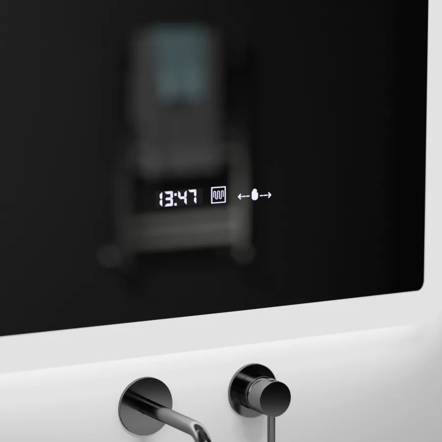 Ορθογώνιος καθρέφτης LED, 60x80cm, αισθητήρας Pugliesi MotionGlow Marcello, Σύστημα αποθαμβώματος, Ρολόι & Θερμόμετρο, Ρυθμιζόμενο