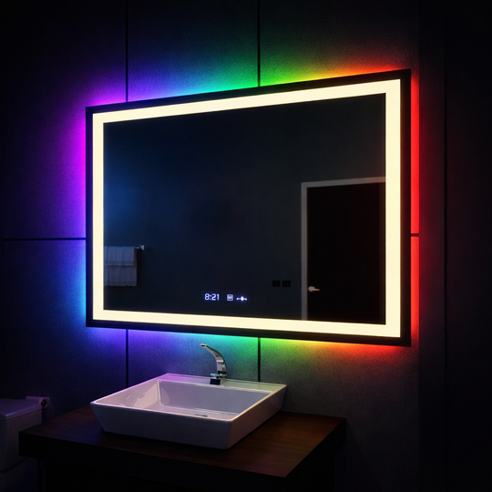 Ορθογώνιος καθρέφτης LED, 100x60 cm, Verite MotionGlow Marcello, Σύστημα αποθαμβώματος, Ρολόι & Θερμόμετρο, Ρυθμιζόμενο, W09/100X60BTRGB Καθρέφτες Marcello Προεπιλεγμένος τίτλος Alessandro Design