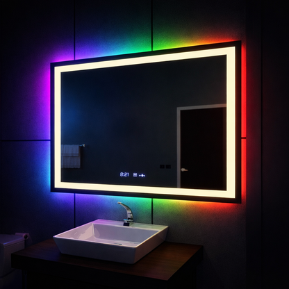 Ορθογώνιος καθρέφτης LED 120x80cm Vérité MotionGlow Marcello, Σύστημα Demister, Ρολόι & Θερμόμετρο, Ρυθμιζόμενο