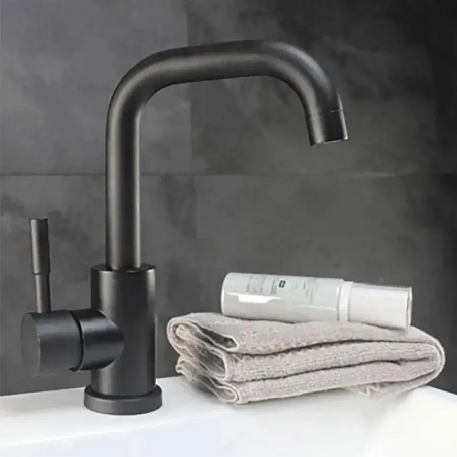 Washbasin της μπαταρίας με περιστροφικό σωλήνα, μαύρο, ανοξείδωτο χάλυβα 304, LY008C