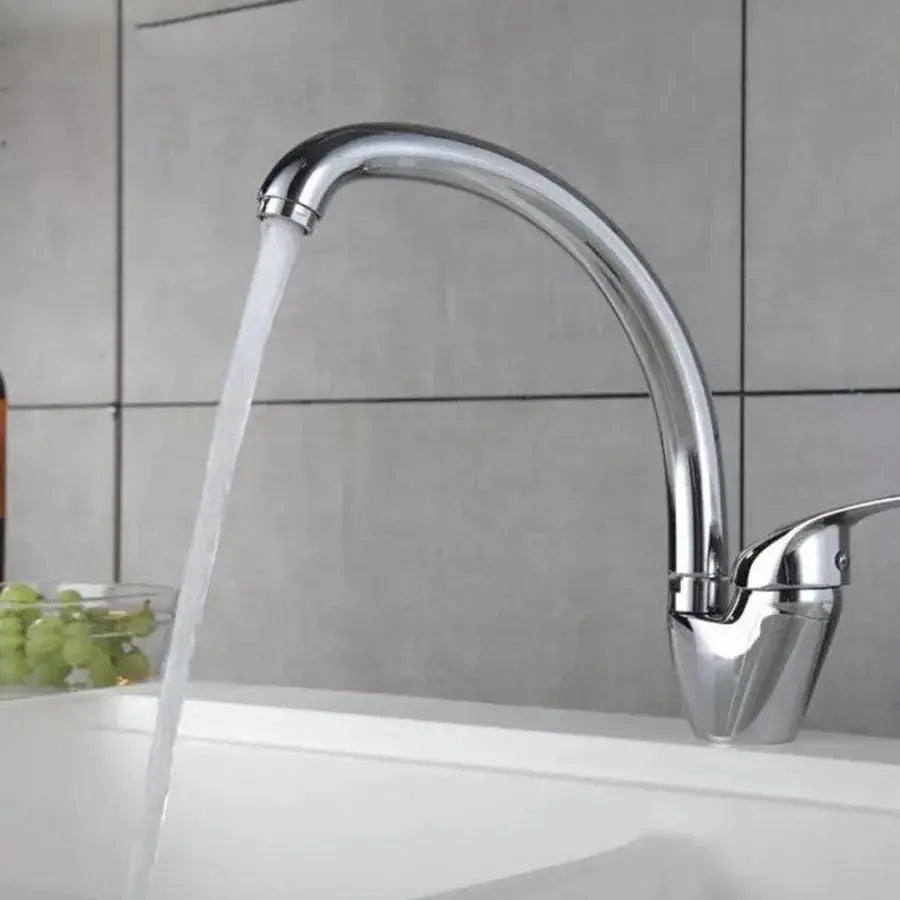 LB00C χρωμίου chrome μπαταρία κουζίνας, περιστρεφόμενος σωλήνας κύκνου, κεραμική κασέτα, πλήρες σετ με εξαρτήματα και σύστημα στερέωσης