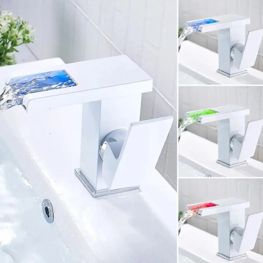 Washbasin της μπαταρίας, λευκό, φως RGB, αλλαγή χρώματος ανάλογα με τη θερμοκρασία του νερού, OD3011