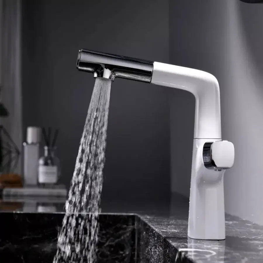 Washbasin της μπαταρίας με εκχυλίσιμο ντους, υγιεινό ορείχαλκο, χρώμιο και λευκό, MP016B/C