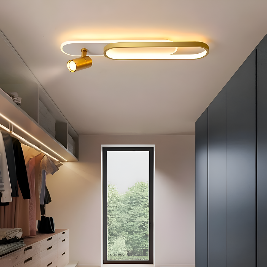 Πολυέλαιος LED με Ρυθμιζόμενο Προβολέα FISSO Camilla, 48W, Κρύο/Ζεστό/Ουδέτερο φως 3000K/4000K/6000K, Γυαλιστερό χρυσό, μέταλλο και ακρυλικό