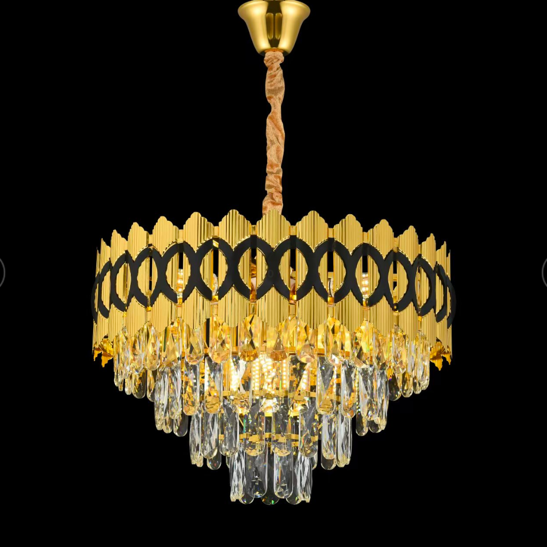 Crystal πολυέλαιος Pierrefonds Noble 6xe14, διάμετρος 40cm, γυαλιστερό χρυσό, ρυθμιζόμενο ύψος