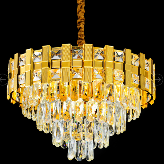 CRYDELABURE Crystal Aurelio Radiant 8xe14, διάμετρο 60cm, γυαλιστερό χρυσό, ανανεώσιμο ύψος