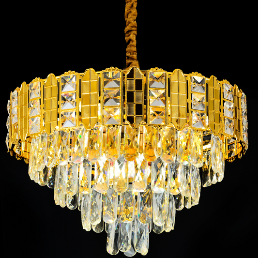Πολυέλαιος Crystal Nexia Sena 3xe14, διάμετρος 30cm, γυαλιστερό χρυσό, ανανεώσιμο ύψος