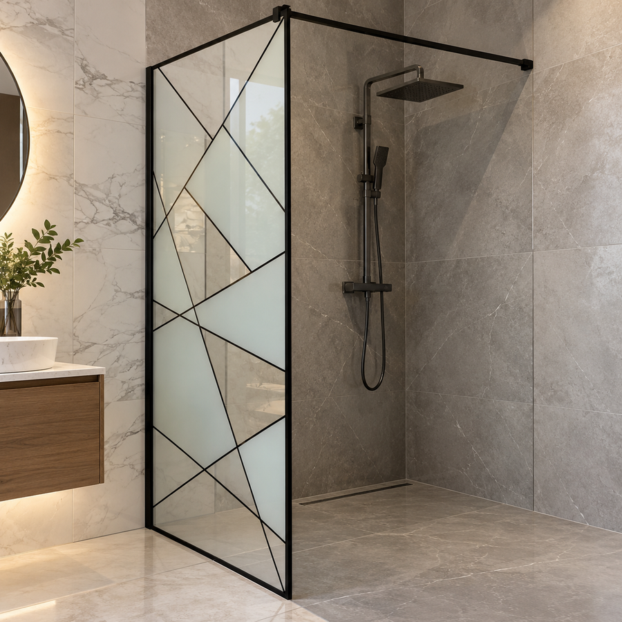 VELIA Οθόνη ντους Walk-In, 70x195cm, Μεταλλική, Διαφανής και Μαύρη