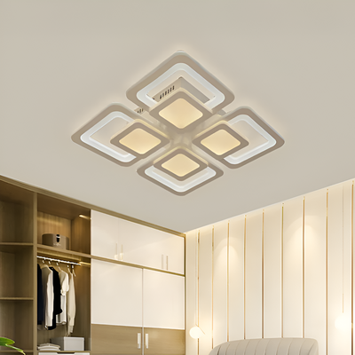 LED πολυέλαιος με τηλεχειριστήριο σουσάμι, 77W, 4 τετράγωνα, κρύο/ζεστό/ουδέτερο φως, ασταθές, λευκό
