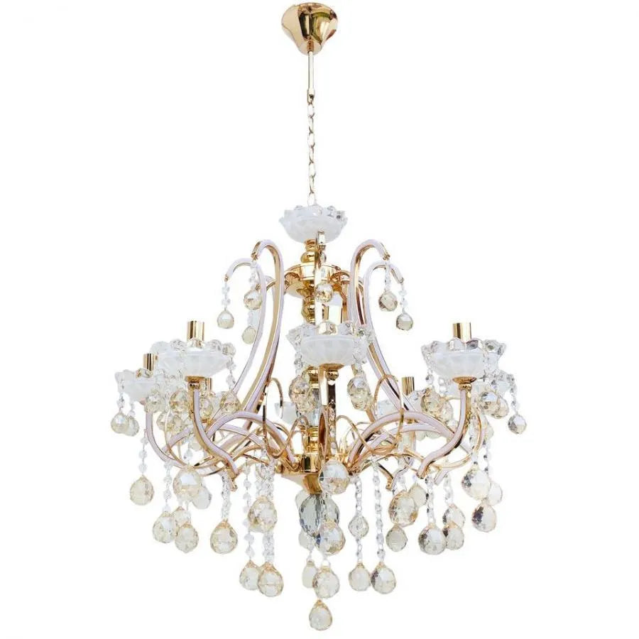 Ari Chandelier, 8*E14, λευκό με χρυσό, μέταλλο και κρύσταλλο