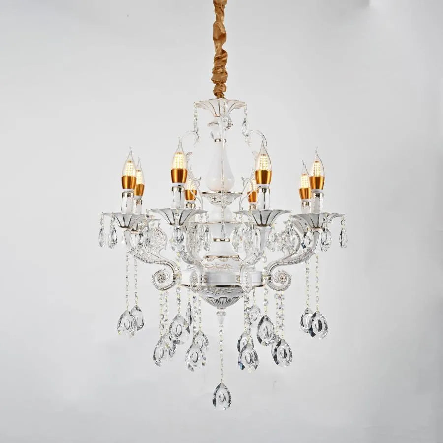 Crystal πολυέλαιος Bruchier 8x E14, διάμετρος 65cm, λευκό με χρυσό, ρυθμιζόμενο ύψος
