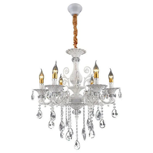 Πολυέλαιος Sanssoci 6xe14 Crystal and Metal - Classic Design, Ρυθμιζόμενο ύψος, ασημένιο λευκό