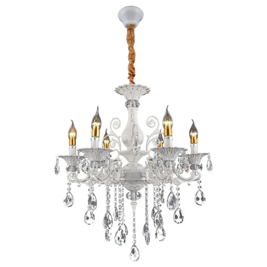 Πολυέλαιος Sanssoci 6xe14 Crystal and Metal - Classic Design, Ρυθμιζόμενο ύψος, ασημένιο λευκό