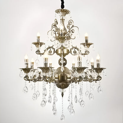 Candelabru Sansoiu Royal 12xe14 Metal και Crystal Ρυθμιζόμενο ύψος Antique Brass