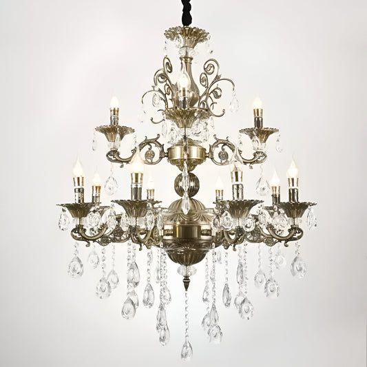 Candelabru Sansoiu Royal 12xe14 Metal και Crystal Ρυθμιζόμενο ύψος Antique Brass