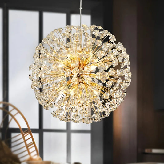 Crystal πολυέλαιος λεπτό 9x G9, διάμετρος 50cm, γυαλιστερό χρυσό, ρυθμιζόμενο ύψος