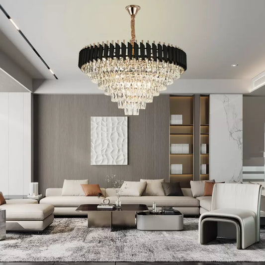 Crystal πολυέλαιο Versailles Supremo 12xe27, διάμετρο 80cm, γυαλιστερό και μαύρο χρυσό, ρυθμιζόμενο ύψος