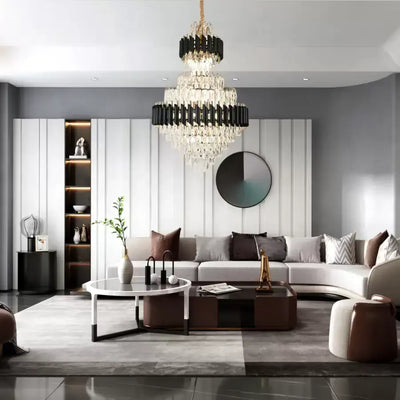 Crye πολυέλαιος Versailles Grande Supremo 10xe14, 60cm x διάμετρο 90cm, γυαλιστερό και μαύρο χρυσό, ρυθμιζόμενο ύψος