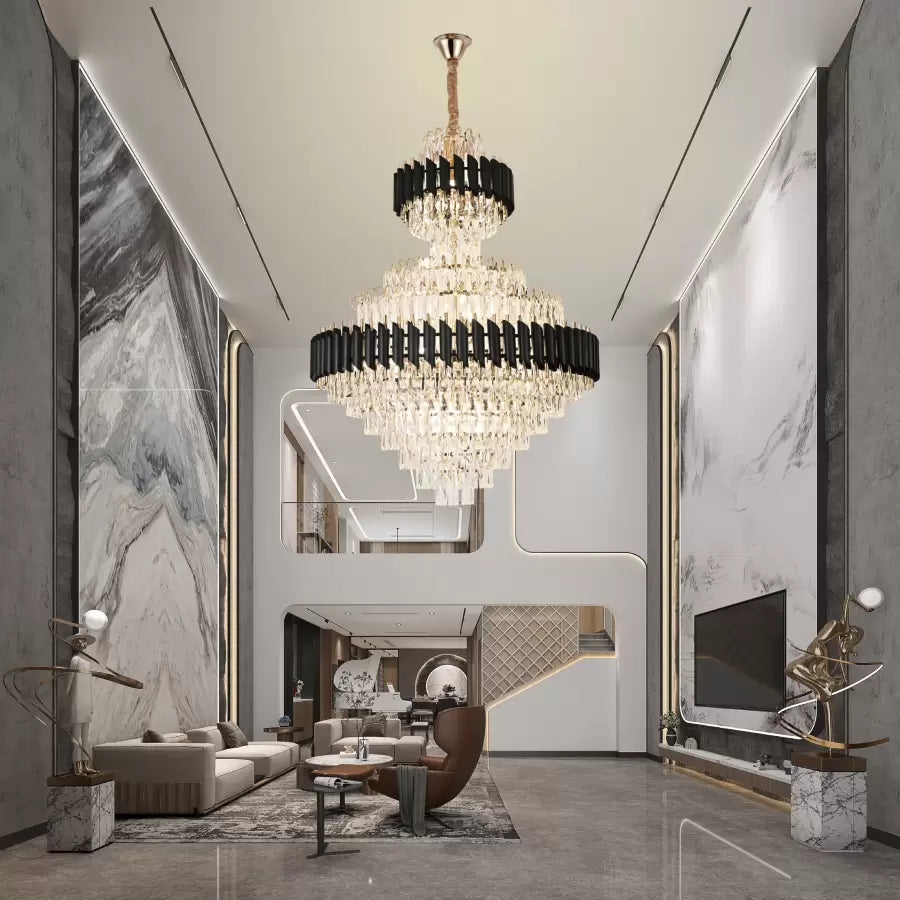Crystal πολυέλαιο Versailles Supremo Real 20XE27, διάμετρος 80cm x Ύψος 110cm, γυαλιστερό και μαύρο χρυσό, ρυθμιζόμενο ύψος