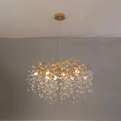 Crystal πολυέλαιος Waltz Rhapsody, 9x G9, χρυσός, 60cm, ρυθμιζόμενο ύψος