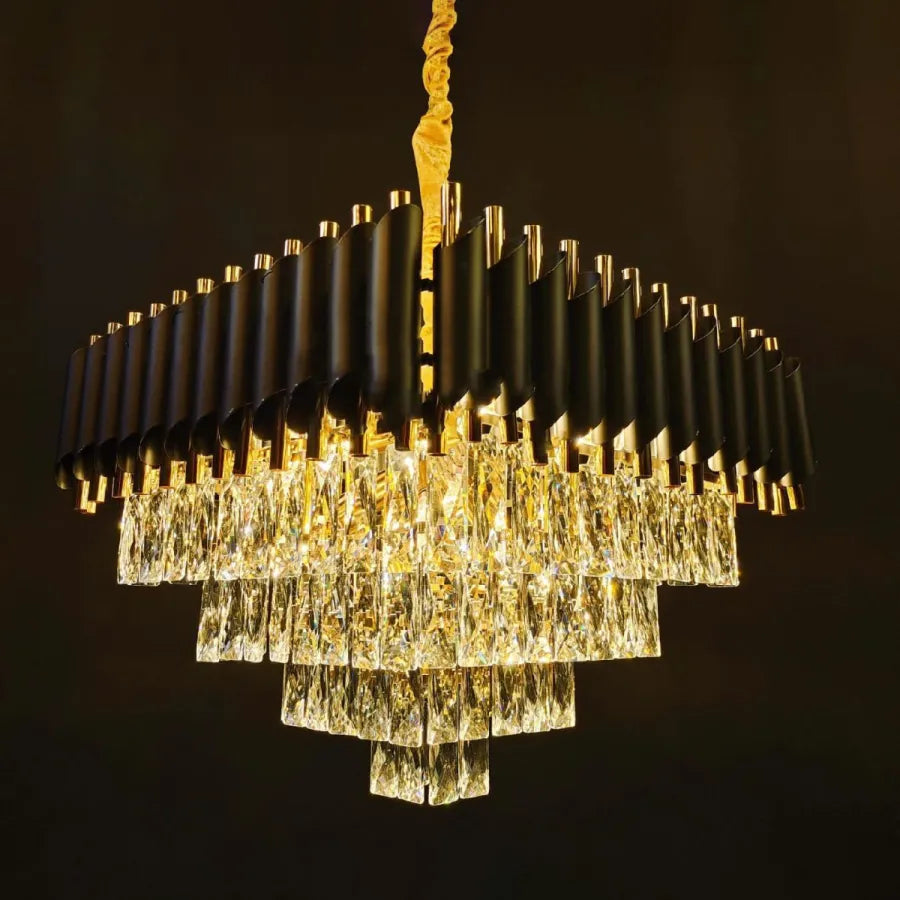 Crystal πολυέλαιο Versailles Eleganza 7x E14, διάμετρος 49cm, γυαλιστερό και μαύρο χρυσό, ρυθμιζόμενο ύψος