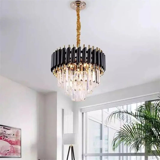 Emeric Chandelier 2*E14, Metal and Crystal, Gold and Black
